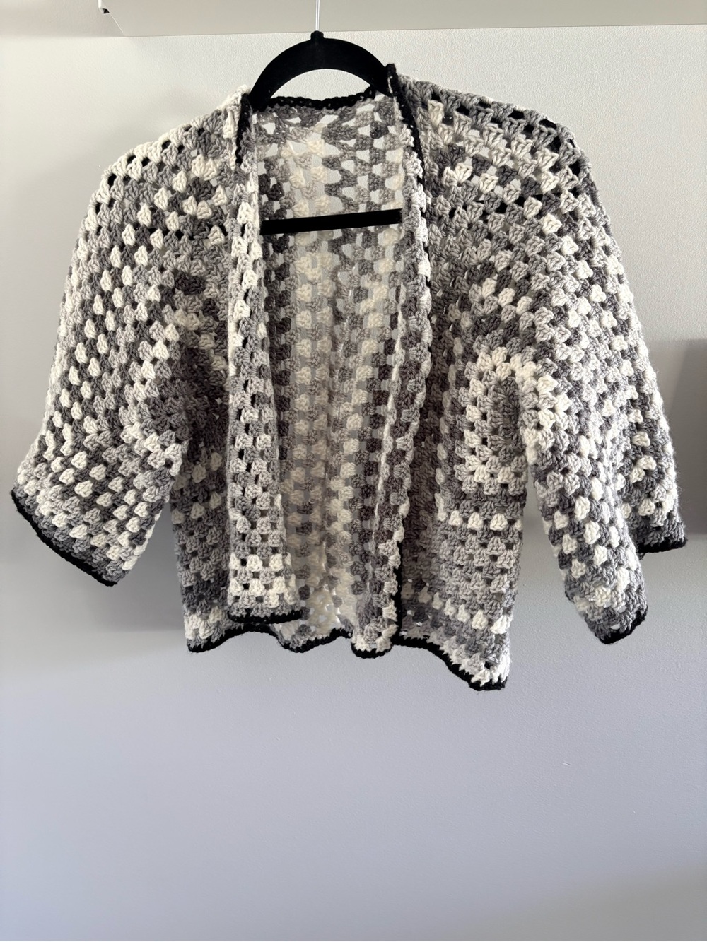 Open-Front Gray Crochet short sleeve Cardigan Sweater